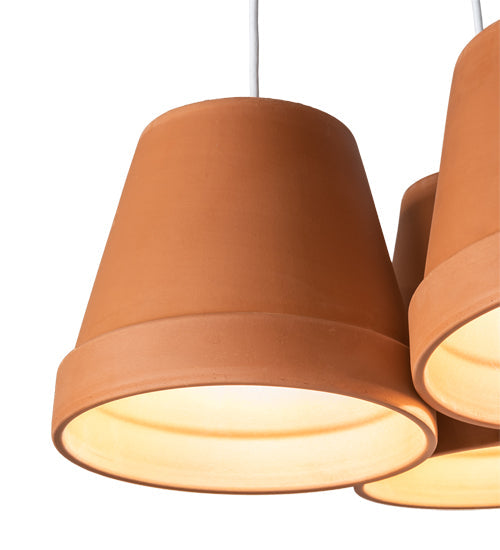 Meyda Lighting Flower Pot 20" 3-Light Matte White Pendant Light With Brown Terracotta Shade