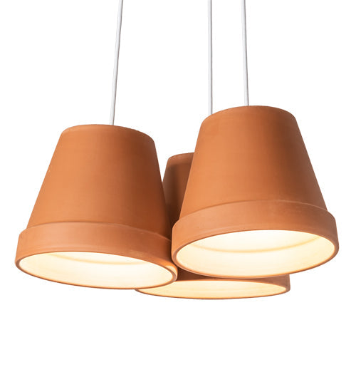 Meyda Lighting Flower Pot 20" 3-Light Matte White Pendant Light With Brown Terracotta Shade