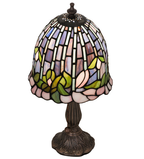 Meyda Lighting Flowering Lotus 15" Mahogany Bronze Mini Table Lamp With Multi-Colored Shade Glass