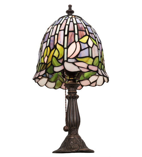 Meyda Lighting Flowering Lotus 15" Mahogany Bronze Mini Table Lamp With Multi-Colored Shade Glass