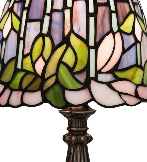 Meyda Lighting Flowering Lotus 15" Mahogany Bronze Mini Table Lamp With Multi-Colored Shade Glass