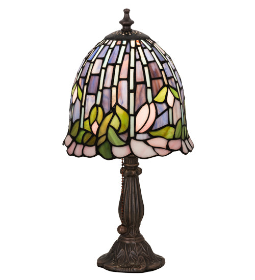Meyda Lighting Flowering Lotus 15" Mahogany Bronze Mini Table Lamp With Multi-Colored Shade Glass