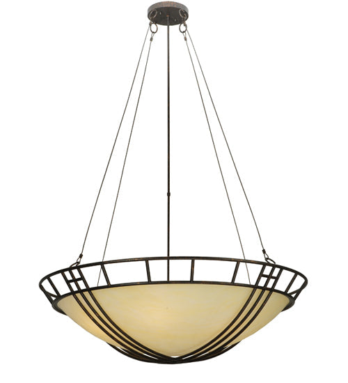 Meyda Lighting Flowing Cross 48" 6-Light Copper Rust Inverted Pendant Light With Botticino Idalight Shade