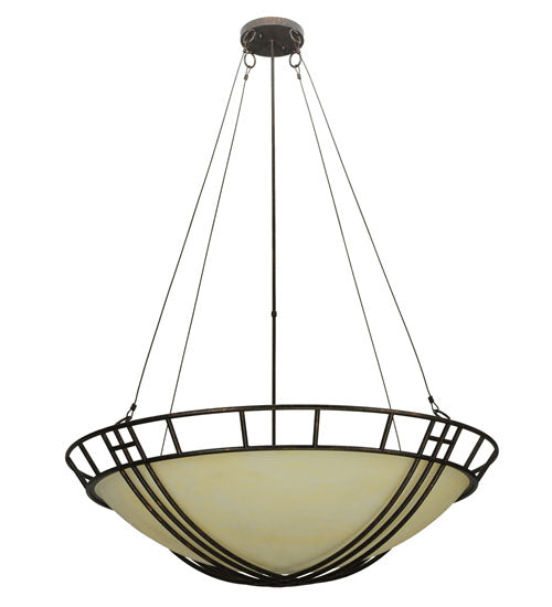 Meyda Lighting Flowing Cross 48" 6-Light Copper Rust Inverted Pendant Light With Botticino Idalight Shade