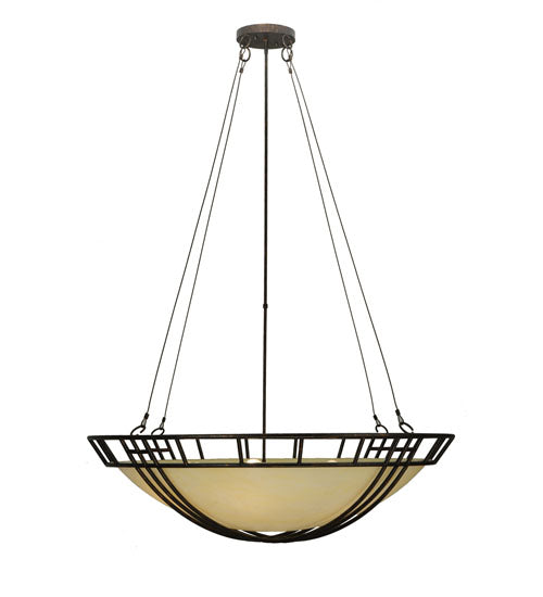 Meyda Lighting Flowing Cross 48" 6-Light Copper Rust Inverted Pendant Light With Botticino Idalight Shade