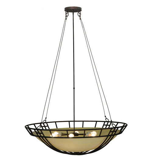 Meyda Lighting Flowing Cross 48" 6-Light Copper Rust Inverted Pendant Light With Botticino Idalight Shade