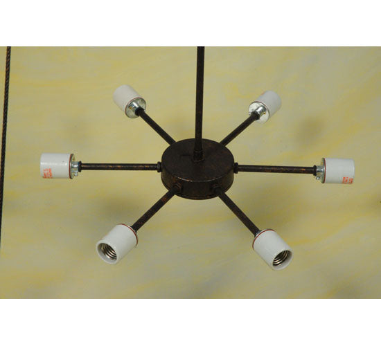 Meyda Lighting Flowing Cross 48" 6-Light Copper Rust Inverted Pendant Light With Botticino Idalight Shade