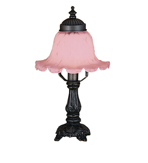 Meyda Lighting Fluted Bell 13" Mahogany Bronze Mini Table Lamp With Pink Shade Glass