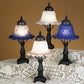 Meyda Lighting Fluted Bell 13" Mahogany Bronze Mini Table Lamp With White & Blue Shade Glass