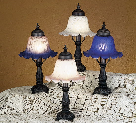 Meyda Lighting Fluted Bell 13" Mahogany Bronze Mini Table Lamp With White & Blue Shade Glass