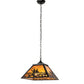 Meyda Lighting Fly Fisherman 22" 2-Light Textured Black Pendant Light With Amber Mica Shade Glass