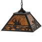 Meyda Lighting Fly Fisherman 22" 2-Light Textured Black Pendant Light With Amber Mica Shade Glass