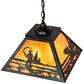 Meyda Lighting Fly Fisherman 22" 2-Light Textured Black Pendant Light With Amber Mica Shade Glass