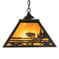 Meyda Lighting Fly Fisherman 22" 2-Light Textured Black Pendant Light With Amber Mica Shade Glass