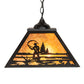 Meyda Lighting Fly Fisherman 22" 2-Light Textured Black Pendant Light With Amber Mica Shade Glass