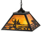 Meyda Lighting Fly Fisherman 22" 2-Light Textured Black Pendant Light With Amber Mica Shade Glass