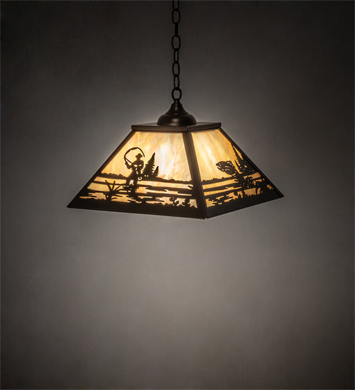Meyda Lighting Fly Fisherman 23" 3-Light Mahogany Bronze Pendant Light With Beige Iridescent Shade Glass