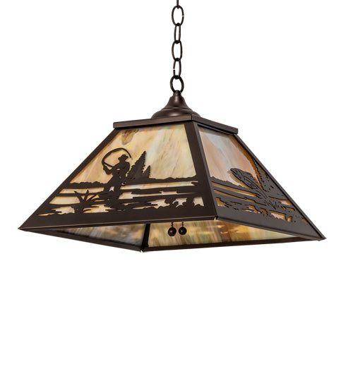 Meyda Lighting Fly Fisherman 23" 3-Light Mahogany Bronze Pendant Light With Beige Iridescent Shade Glass