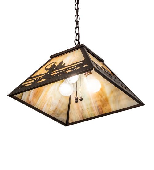 Meyda Lighting Fly Fisherman 23" 3-Light Mahogany Bronze Pendant Light With Beige Iridescent Shade Glass