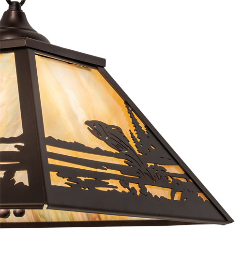 Meyda Lighting Fly Fisherman 23" 3-Light Mahogany Bronze Pendant Light With Beige Iridescent Shade Glass