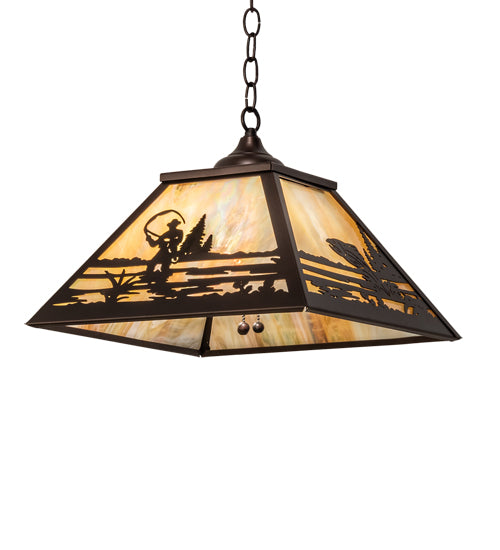 Meyda Lighting Fly Fisherman 23" 3-Light Mahogany Bronze Pendant Light With Beige Iridescent Shade Glass