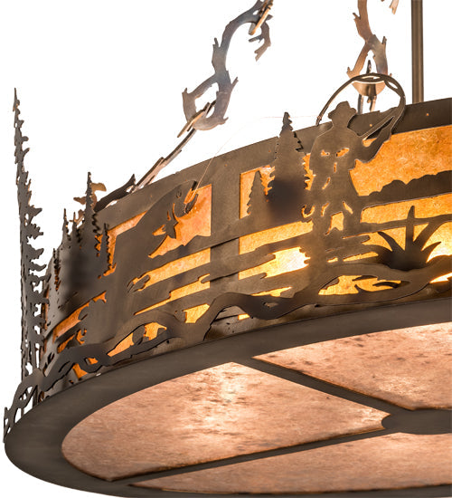 Meyda Lighting Fly Fisherman 30" 8-Light Dark Burnished Antique Copper Pendant Light With Amber & Silver Mica Shade Glass