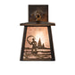 Meyda Lighting Fly Fisherman 7" Antique Copper Hanging Wall Sconce With Silver Mica Shade Glass