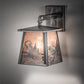 Meyda Lighting Fly Fisherman 7" Industrial Steel Hanging Wall Sconce With Silver Mica Shade Glass