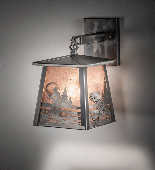 Meyda Lighting Fly Fisherman 7" Industrial Steel Hanging Wall Sconce With Silver Mica Shade Glass