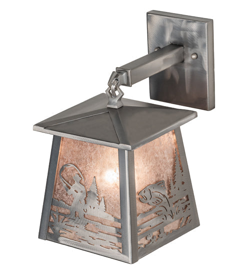 Meyda Lighting Fly Fisherman 7" Industrial Steel Hanging Wall Sconce With Silver Mica Shade Glass