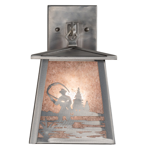 Meyda Lighting Fly Fisherman 7" Industrial Steel Hanging Wall Sconce With Silver Mica Shade Glass