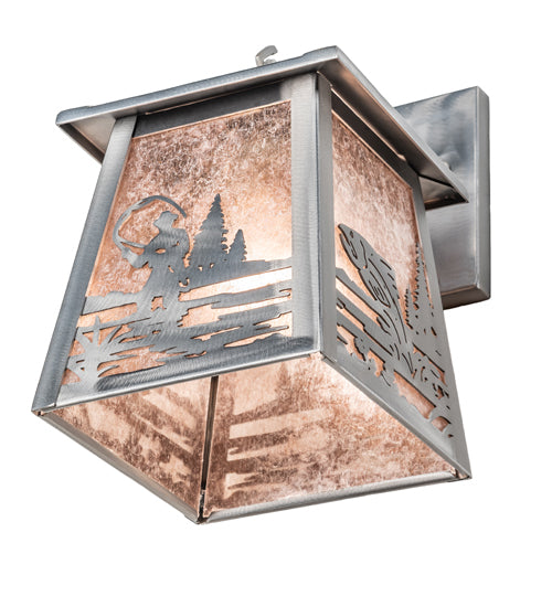 Meyda Lighting Fly Fisherman 7" Industrial Steel Hanging Wall Sconce With Silver Mica Shade Glass