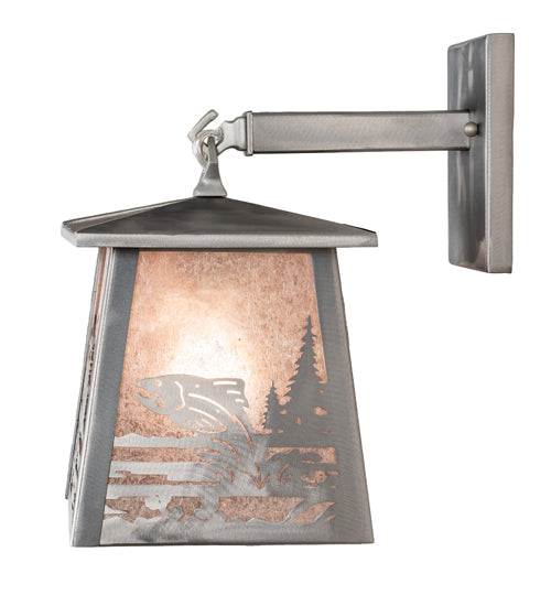 Meyda Lighting Fly Fisherman 7" Industrial Steel Hanging Wall Sconce With Silver Mica Shade Glass