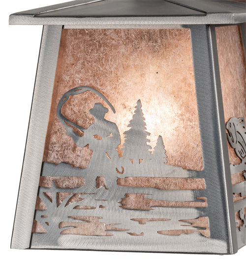 Meyda Lighting Fly Fisherman 7" Industrial Steel Hanging Wall Sconce With Silver Mica Shade Glass
