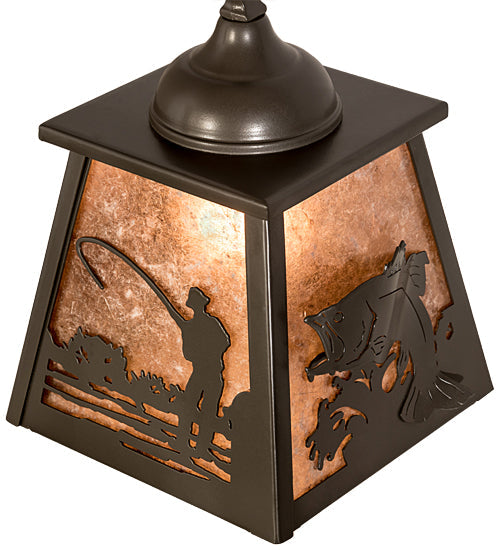Meyda Lighting Fly Fishing 12" Timeless Bronze Pendant Light With Silver Mica Shade Glass
