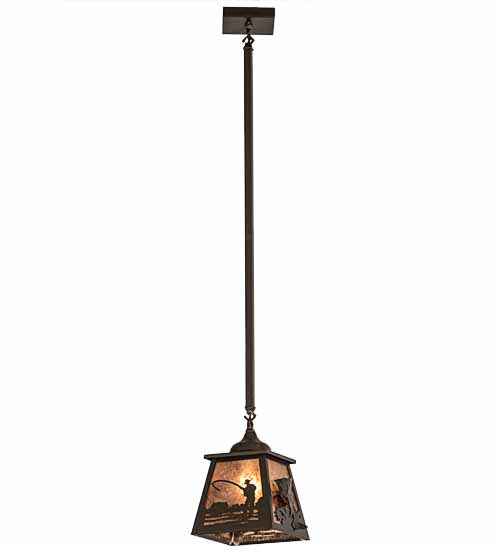 Meyda Lighting Fly Fishing 12" Timeless Bronze Pendant Light With Silver Mica Shade Glass