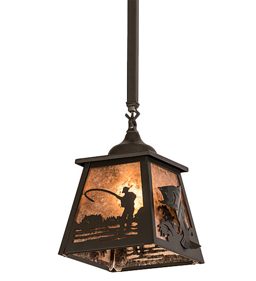 Meyda Lighting Fly Fishing 12" Timeless Bronze Pendant Light With Silver Mica Shade Glass