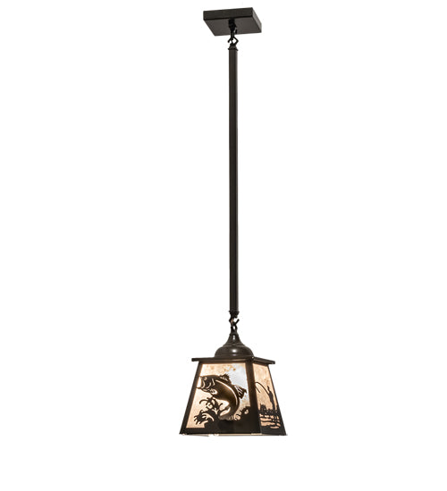 Meyda Lighting Fly Fishing 239060 12" Timeless Bronze Pendant Light With Silver Mica Shade Glass
