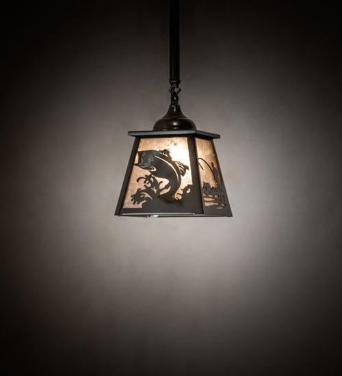 Meyda Lighting Fly Fishing 239060 12" Timeless Bronze Pendant Light With Silver Mica Shade Glass