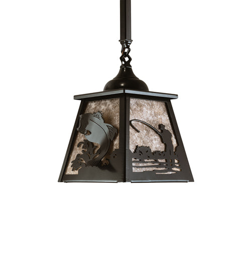 Meyda Lighting Fly Fishing 239060 12" Timeless Bronze Pendant Light With Silver Mica Shade Glass