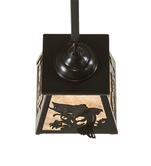 Meyda Lighting Fly Fishing 239060 12" Timeless Bronze Pendant Light With Silver Mica Shade Glass