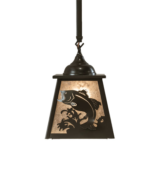 Meyda Lighting Fly Fishing 239060 12" Timeless Bronze Pendant Light With Silver Mica Shade Glass