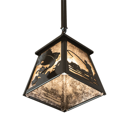 Meyda Lighting Fly Fishing 239060 12" Timeless Bronze Pendant Light With Silver Mica Shade Glass