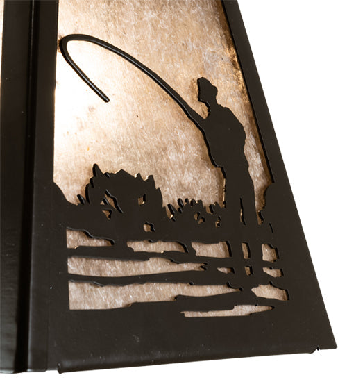 Meyda Lighting Fly Fishing 239060 12" Timeless Bronze Pendant Light With Silver Mica Shade Glass