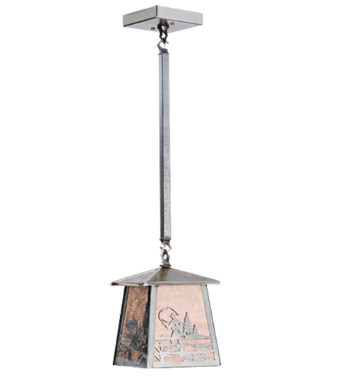 Meyda Lighting Fly Fishing Creek 10" Silver Steel Bass Pendant Light With Silver Mica Shade Glass