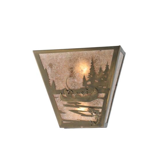 Meyda Lighting Fly Fishing Creek 13" 2-Light Antique Copper Wall Sconce With Silver Mica Shade Glass