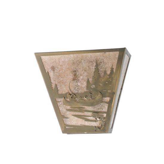 Meyda Lighting Fly Fishing Creek 13" 2-Light Antique Copper Wall Sconce With Silver Mica Shade Glass