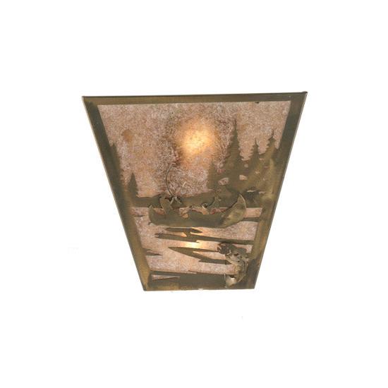 Meyda Lighting Fly Fishing Creek 13" 2-Light Antique Copper Wall Sconce With Silver Mica Shade Glass