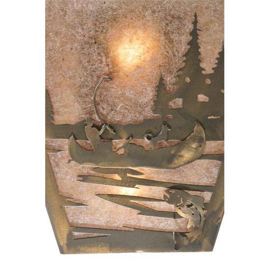 Meyda Lighting Fly Fishing Creek 13" 2-Light Antique Copper Wall Sconce With Silver Mica Shade Glass