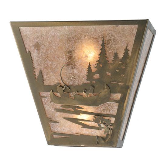 Meyda Lighting Fly Fishing Creek 13" 2-Light Antique Copper Wall Sconce With Silver Mica Shade Glass
